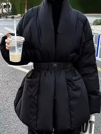 Women'S Elegant Thick Winter Coat - Long Sleeve Belted Jacket, Non-Stretchy Fabric, Formal & Everyday Outfits - Elegant Cold Weather Outerwear for Women, Ladies Winter Coats, Seasonal Fashion, Sophisticated Design, Quality Stitching, Stylish Jacket, Office Attire, Classic Silhouette, Durable Construction, Professional Women