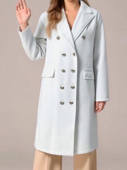 Women'S Elegant Double Breasted Pea Coat - Classic Long Sleeve Solid Color Winter Coat with Golden-Tone Buttons, Structured Fit & Tailored Silhouette, Durable Fabric for Fallu002FWinter, Versatile for Casual & Formal Outfits (Office, Semi-Formal Events)
