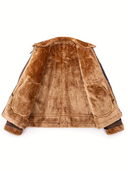 Men'S Heavy-Duty Jacket - Thick Winter Coat with Zipper Closure, Long Sleeves, Polyester - Brown - Cold Weather Outerwear for, Casual & Formal Events - Durable & Easy-clean Design, Winter Jacket, Formal Event Attire, Classic Collar