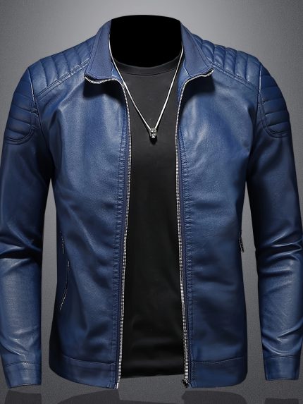 Men'S Trendy Casual Jacket - Elegant Stand Collar, Zipper Front, Long Sleeves with Pockets, Black, Regular Fit for Casual Attire, Casual Jacket | Sleek Black Jacket | Polyester Lining