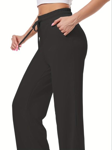 3-Pack Women's Full-Length Wide Leg Yoga Pants - Loose-Fit All-Season Breathable Joggers with Pockets & Drawstring Waist, Solid Color (Whiteu002FBlacku002FNavy Blue) - Multi-Color Options for Gym, Running, Pilates, Casual Wear - Low-Maintenance
