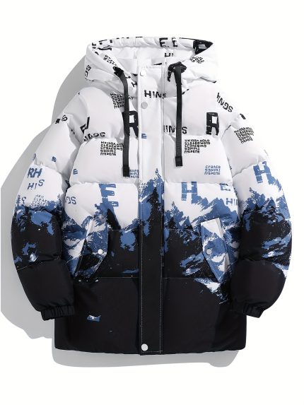 New Print Graffiti Hooded Jacket, Thick And Warm, Suitable for Men, Versatile Coat.